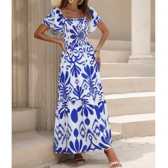 Boho floral print ruffle hem maxi dress - Picture 2 of 9